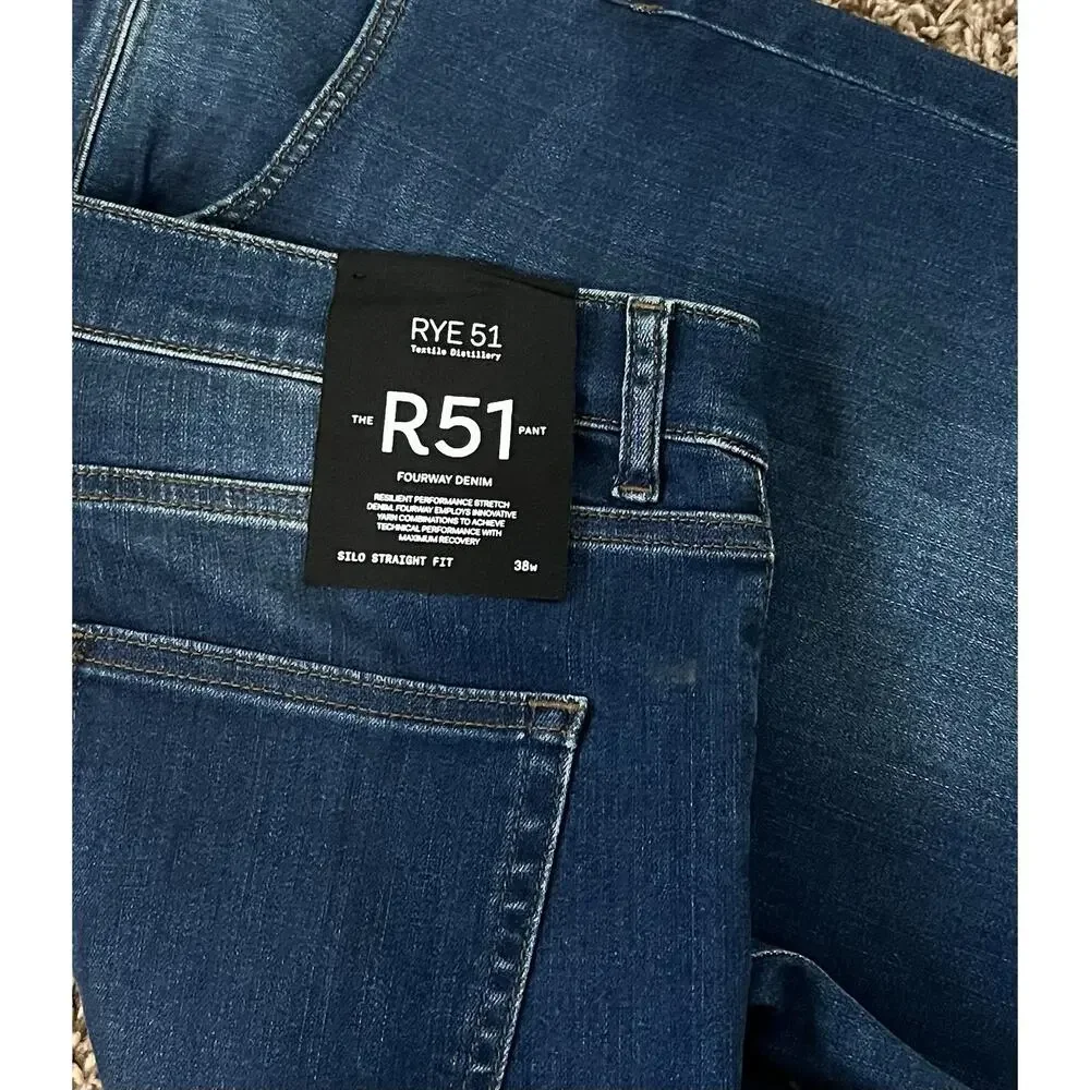 RYE 51 R51 Men’s Four Way Stretch Denim Jeans 38W Straight Fit Performance NWT - Picture 6 of 9